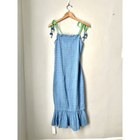 NWT Never Fully Dressed Smocked Blue Bodycon Dress Sz 6 Coastal Beach Vacation - Picture 2 of 11